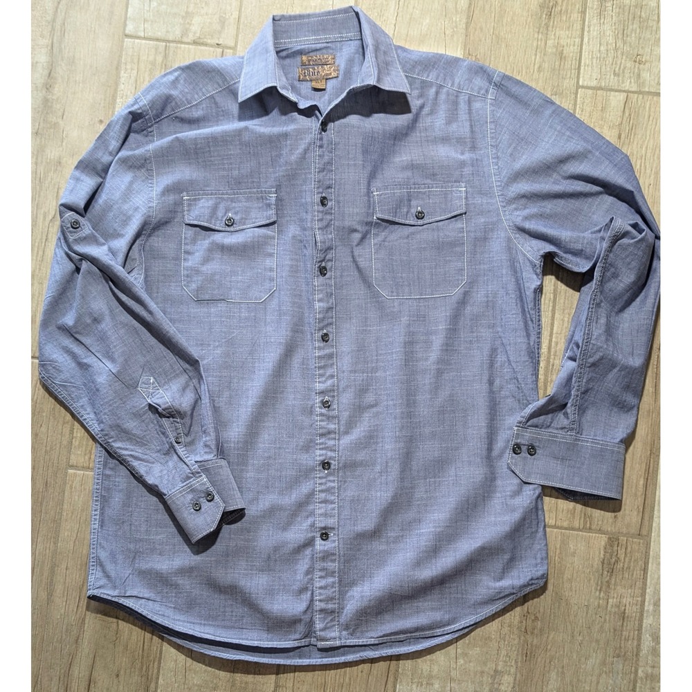 Blue 84 Mens XL Shirt Long Sleeve Roll Tab‎ Chambray Blue Contrast Lightweight